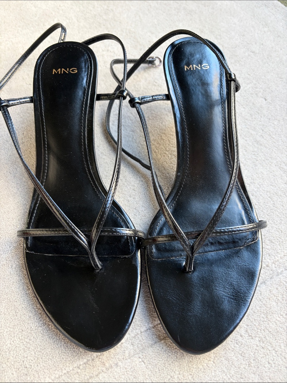 Mango Black Minimalist Strappy Kitten Heel Sandals